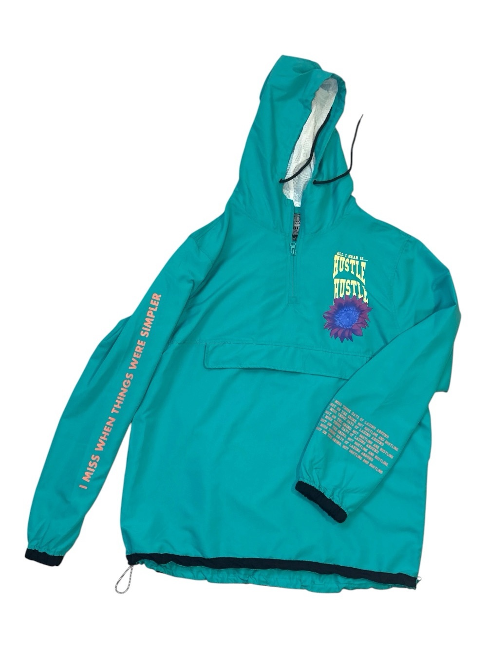 Teal Pullover vintage Pocket Hustle Hoodie with Graphics